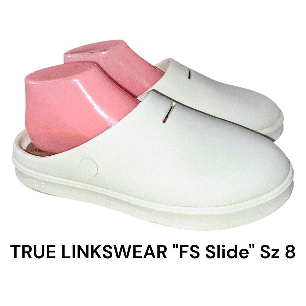 True Linkswear Sz 8 FS Slide Golf Post Round Revovery Slide On Mule Loafers Wht
